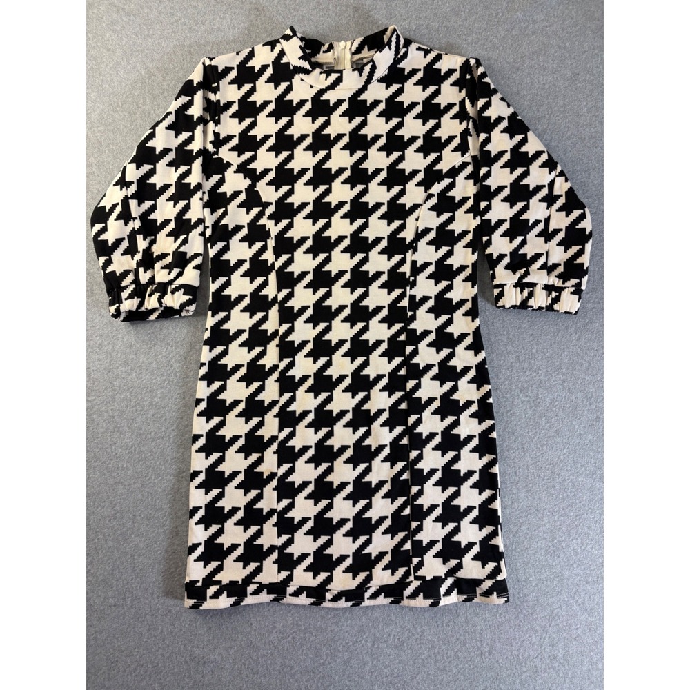 Wonder Nation Girls Houndstooth Mock Neck Shift Dress Black White L 10-12